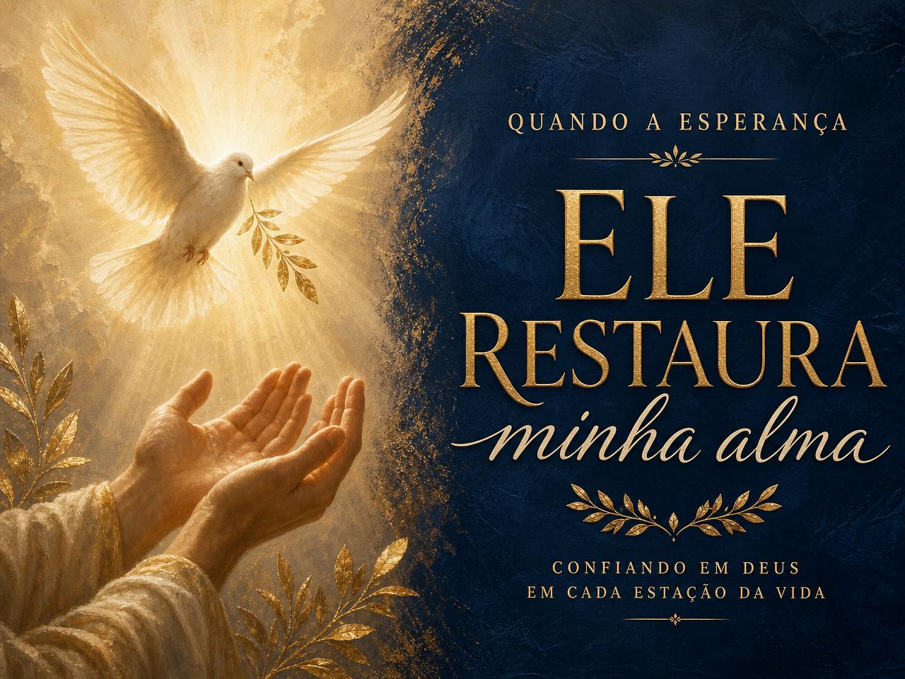 Mãos em oração sob luz dourada com uma pomba